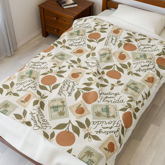 Vintage Florida Velveteen Plush Blanket